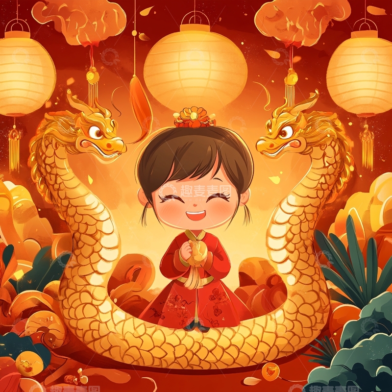 高清大图下载【趣麦麦图】蛇年报春主题春节插画2