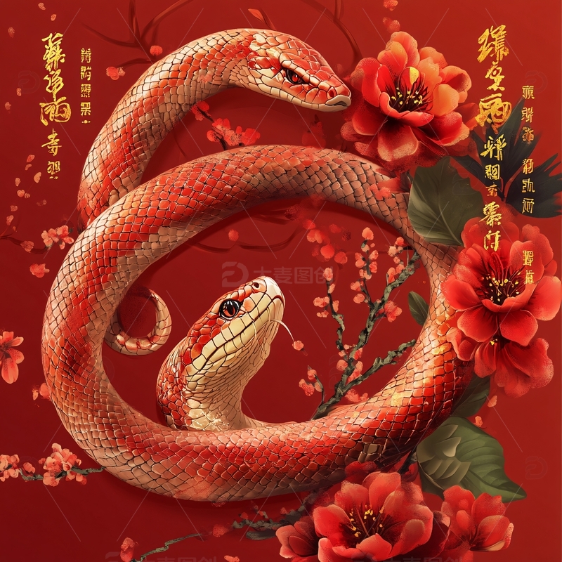 高清大图下载【趣麦麦图】双蛇迎福