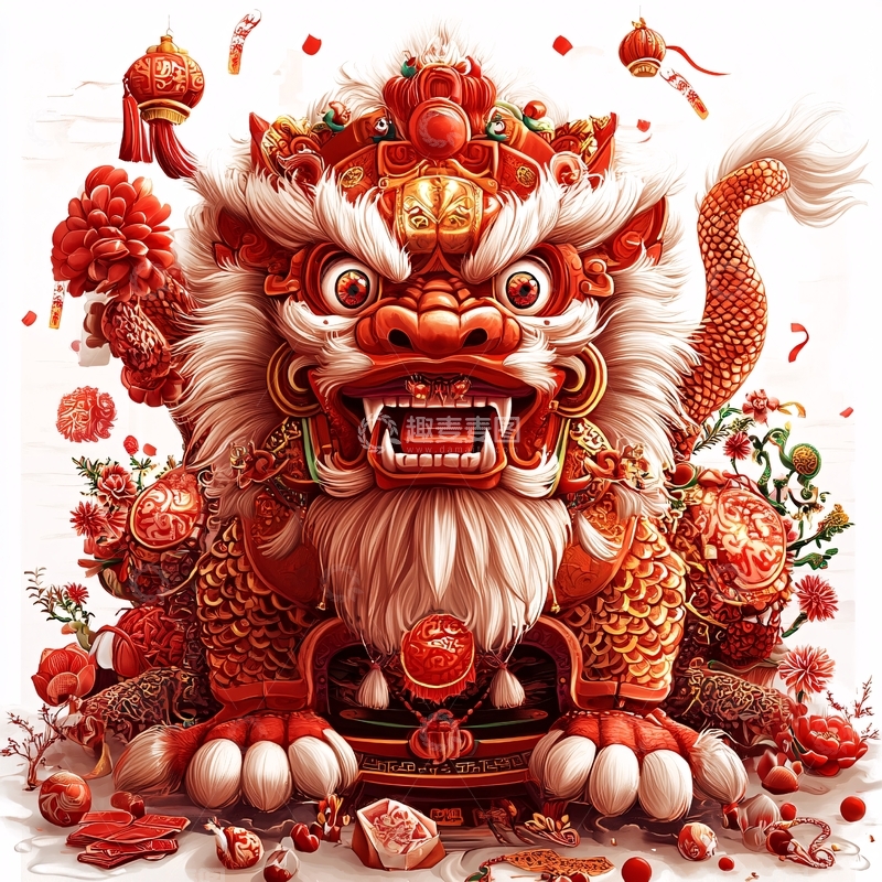 高清大图下载【趣麦麦图】舞狮貔貅插画