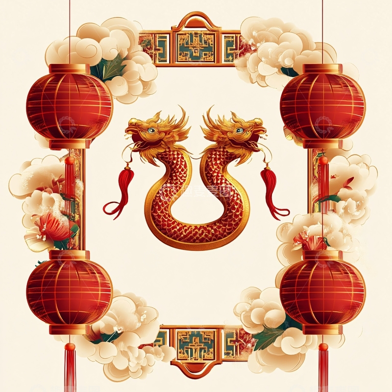 高清大图下载【趣麦麦图】龙年新中式拱门1