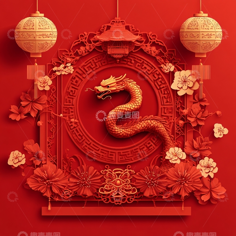 高清大图下载【趣麦麦图】蛇年剪纸插画1