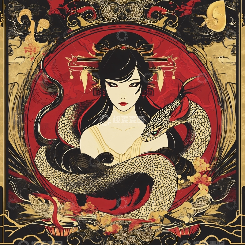 高清大图下载【趣麦麦图】蛇女插画1