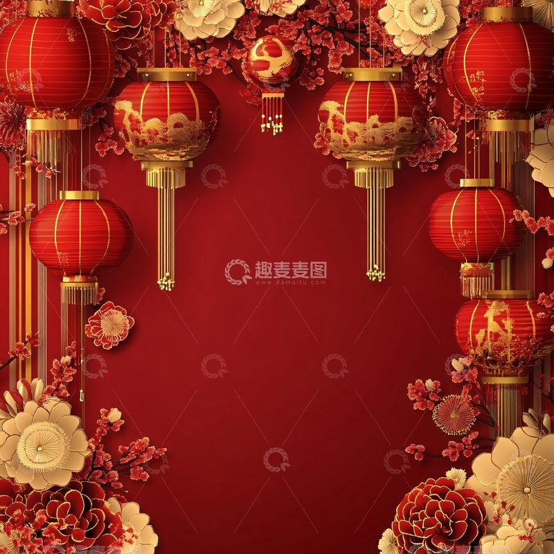 高清大图下载【趣麦麦图】红灯笼春晚背景3