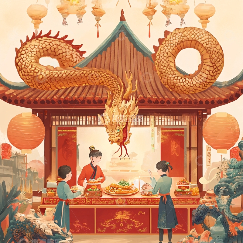 高清大图下载【趣麦麦图】龙年广告插画