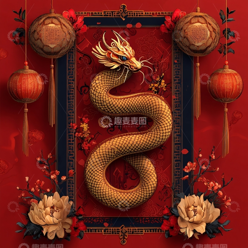 高清大图下载【趣麦麦图】蛇中式背景4