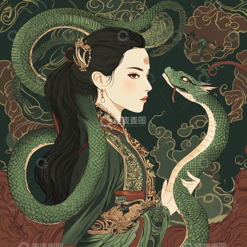 高清大图下载【趣麦麦图】蛇女插画2