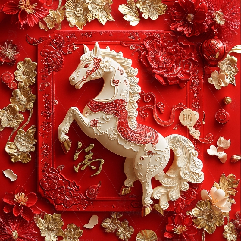 高清大图下载【趣麦麦图】金马送福