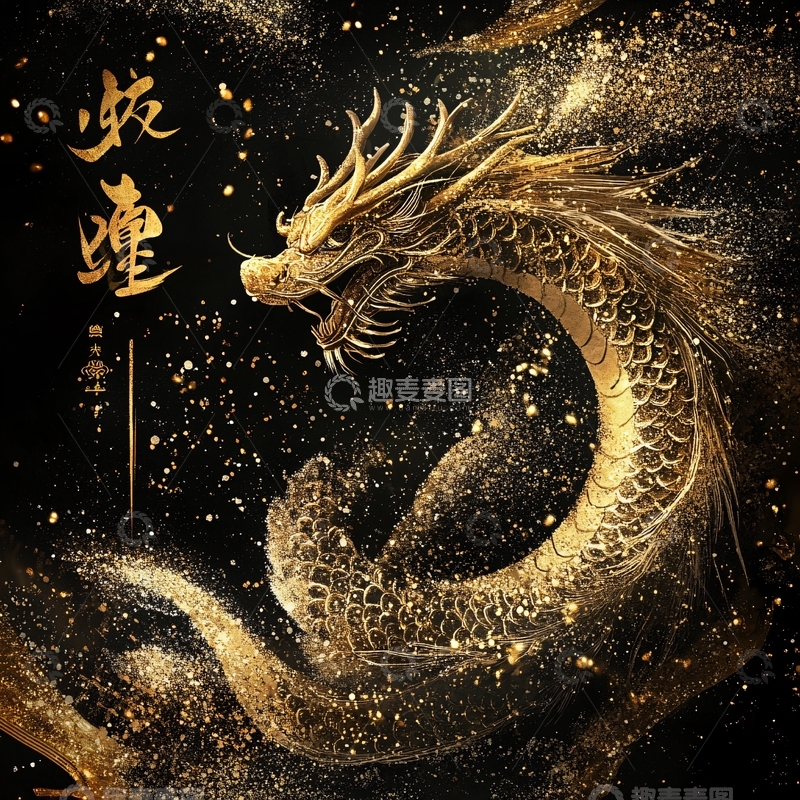 高清大图下载【趣麦麦图】龙年烫金插画2