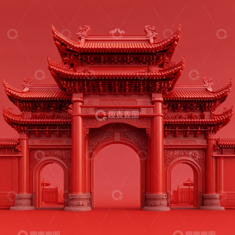 高清大图下载【趣麦麦图】宫门红门拱门红色大门