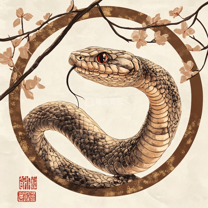 高清大图下载【趣麦麦图】蛇月插画1