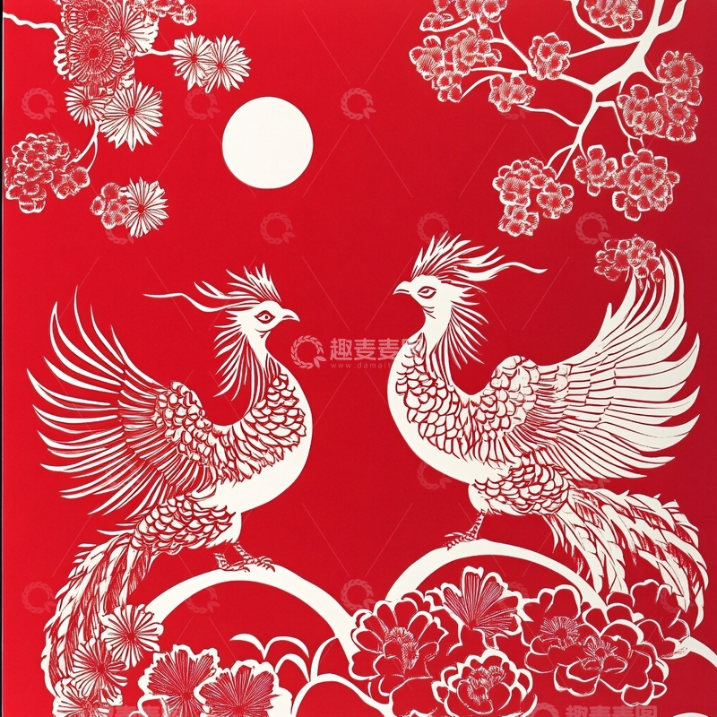 高清大图下载【趣麦麦图】喜鹊菊花剪纸