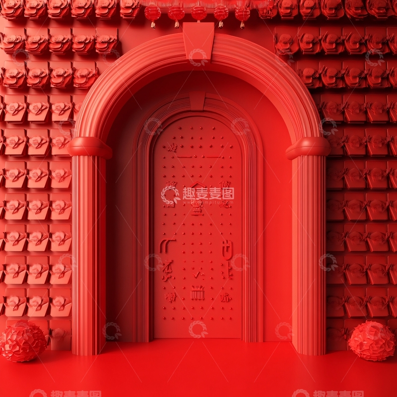 高清大图下载【趣麦麦图】红色立体场景1
