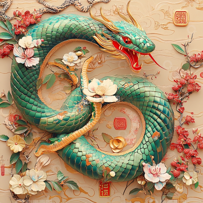 高清大图下载【趣麦麦图】蛇年报春主题春节插画3