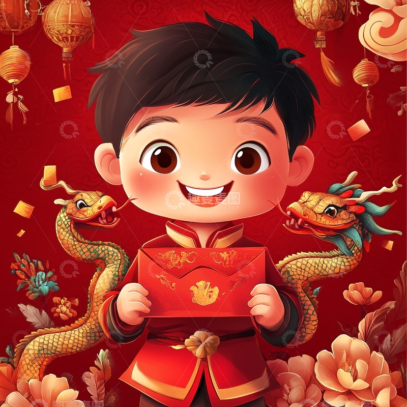 高清大图下载【趣麦麦图】龙年红包插画