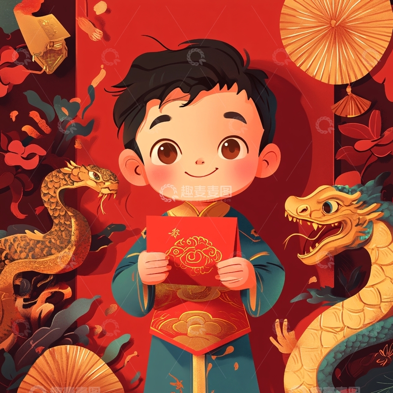 高清大图下载【趣麦麦图】拿红包的男孩