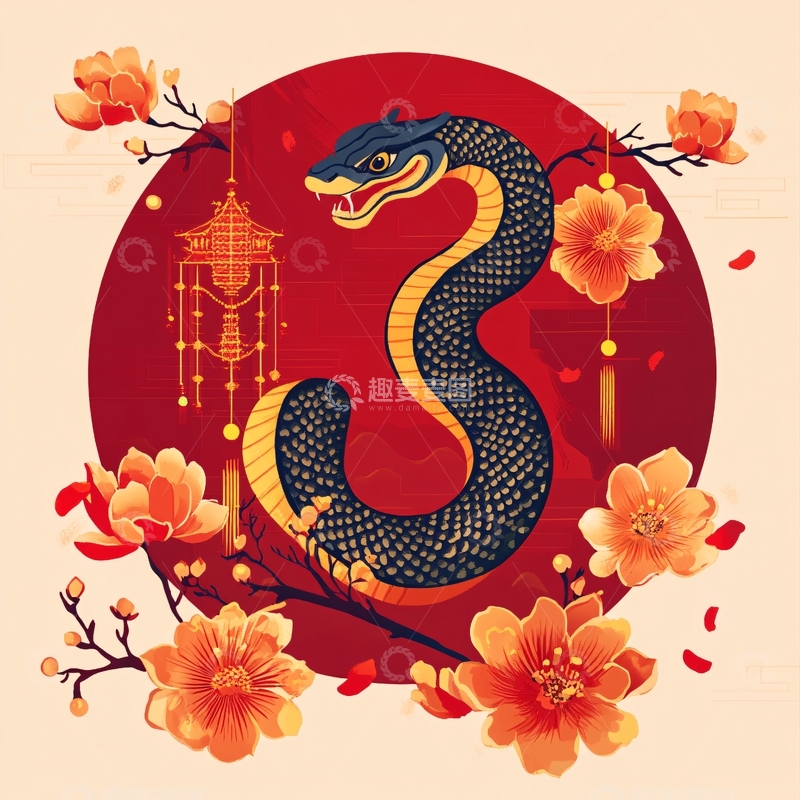 高清大图下载【趣麦麦图】蛇二月插画4