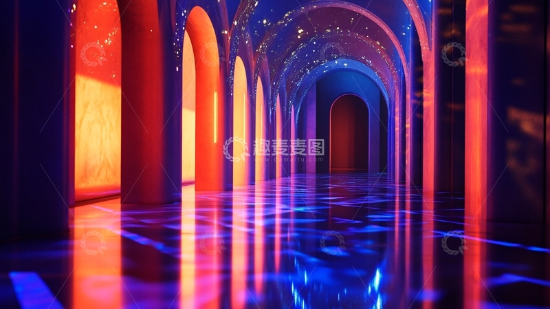 高清大图下载【趣麦麦图】流光溢彩的霓虹灯走廊5