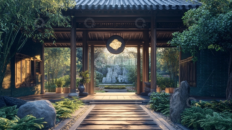 高清大图下载【趣麦麦图】新中式庭院