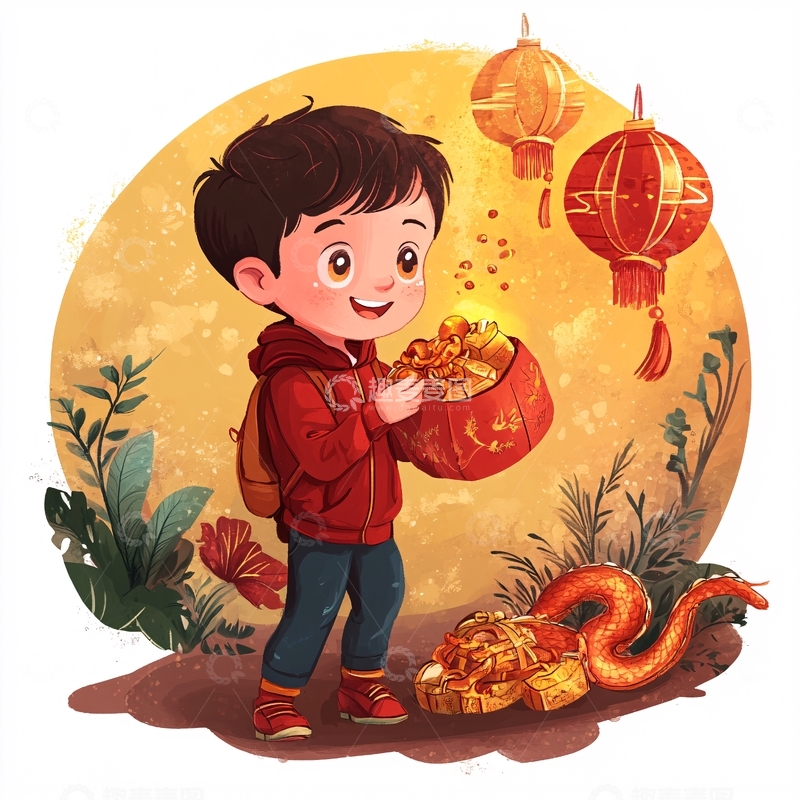 高清大图下载【趣麦麦图】抱元宝的男孩
