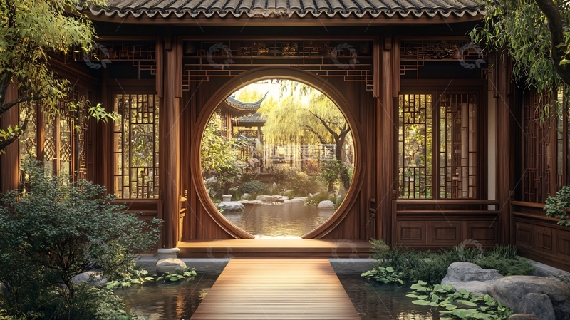 高清大图下载【趣麦麦图】中式庭院圆门洞