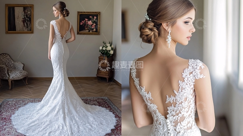 高清大图下载【趣麦麦图】露背婚纱