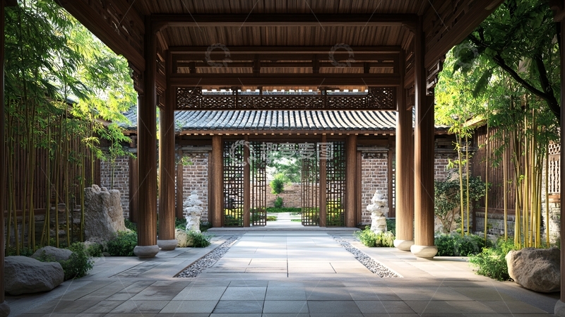 高清大图下载【趣麦麦图】中式廊院