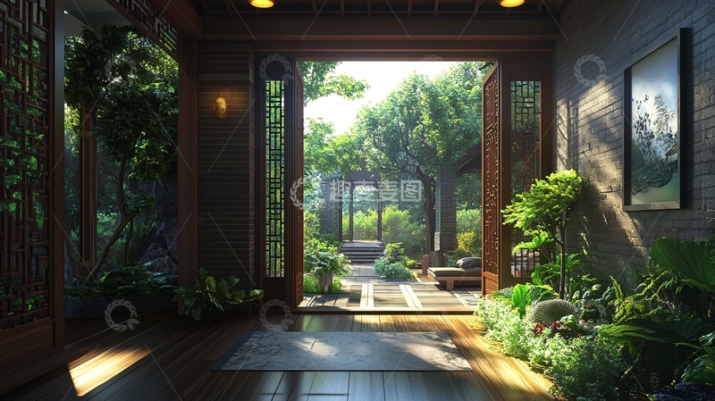高清大图下载【趣麦麦图】中式室内庭院造景