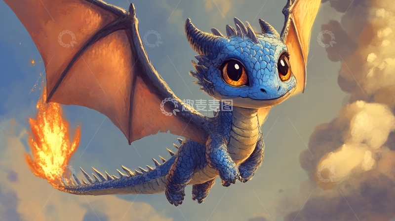 高清大图下载【趣麦麦图】蓝色小龙飞翔