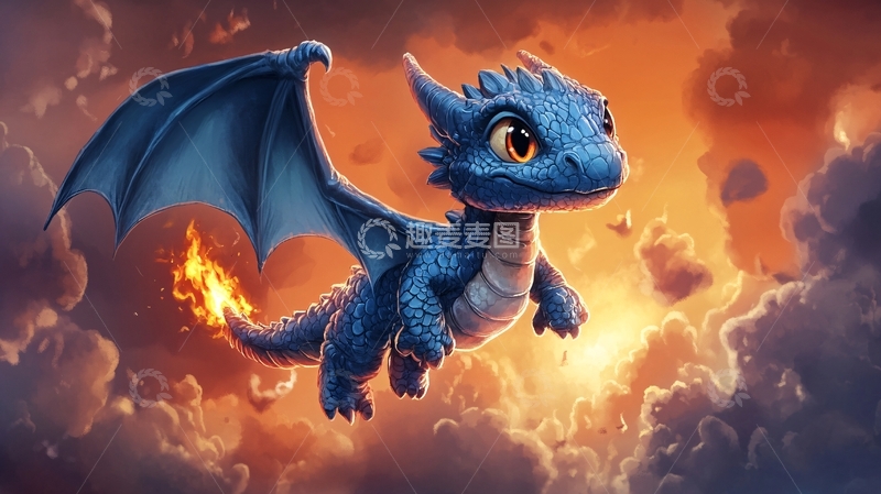 高清大图下载【趣麦麦图】蓝色小龙飞翔1