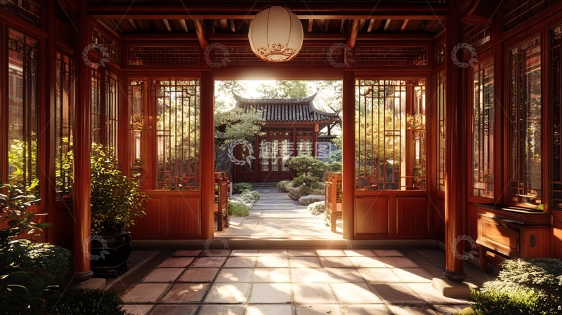 高清大图下载【趣麦麦图】中式别墅庭院木门窗