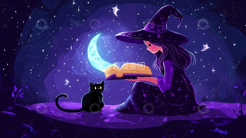 高清大图下载【趣麦麦图】猫女巫插画3