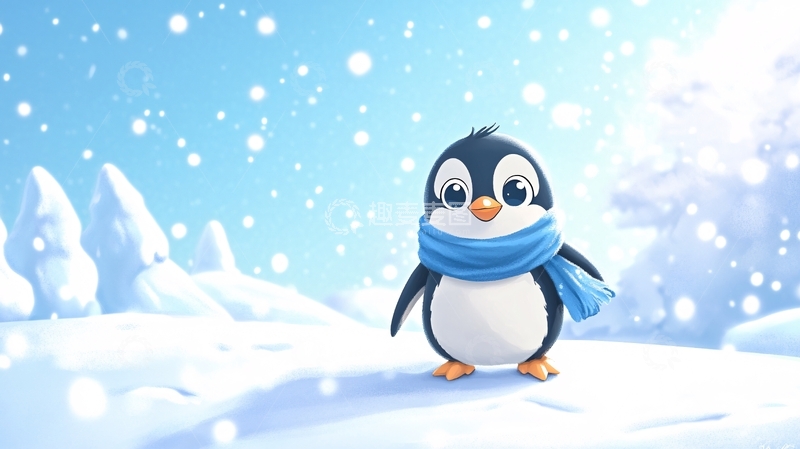 高清大图下载【趣麦麦图】小企鹅插画