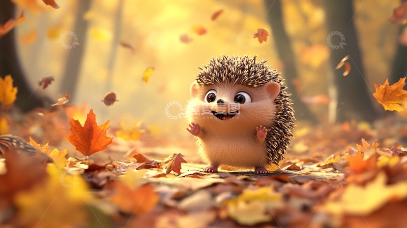 高清大图下载【趣麦麦图】秋天里的小刺猬