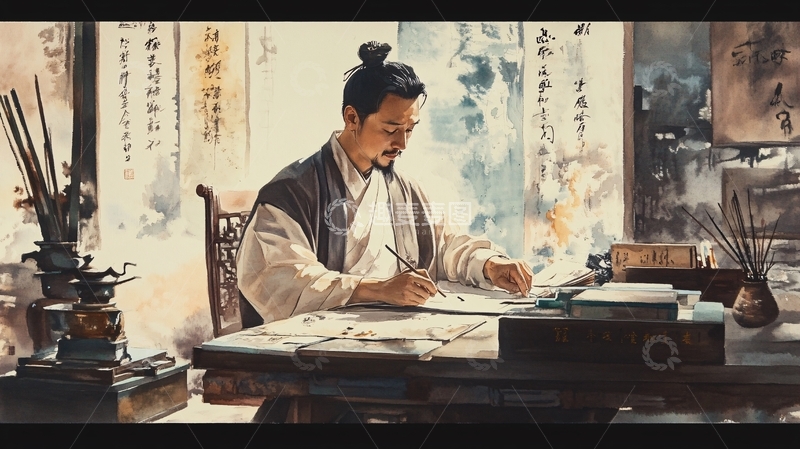 高清大图下载【趣麦麦图】古人书写场景