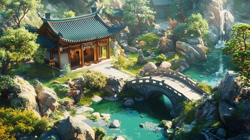 中式园林小桥流水