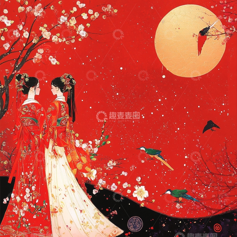 高清大图下载【趣麦麦图】红衣少女设计古风13