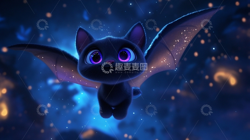 高清大图下载【趣麦麦图】魔法飞猫星空夜