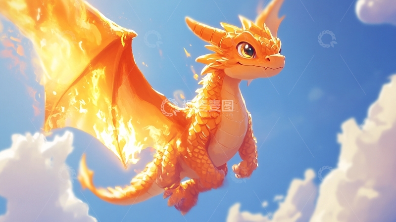 高清大图下载【趣麦麦图】小龙飞翔蓝天