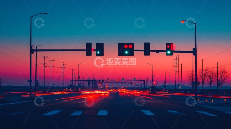 高清大图下载【趣麦麦图】夜晚红绿灯路口