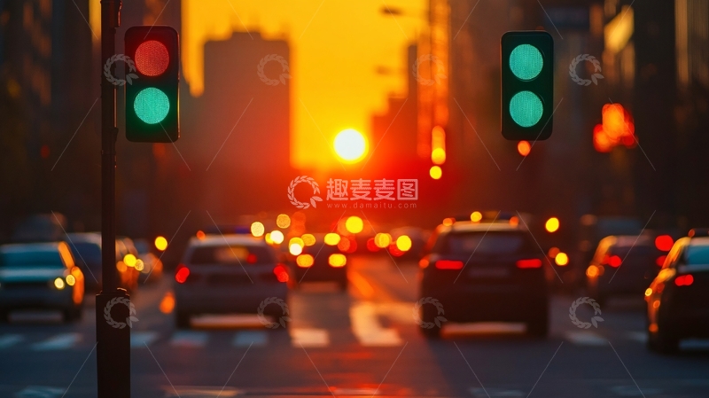 高清大图下载【趣麦麦图】城市红灯路口1