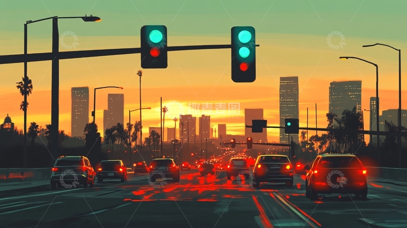 高清大图下载【趣麦麦图】红绿灯路口交通