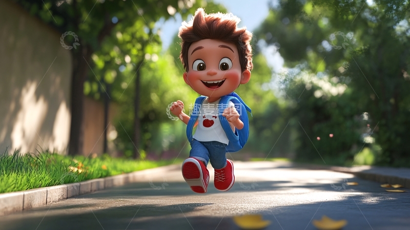 高清大图下载【趣麦麦图】背着书包奔跑的小男孩2