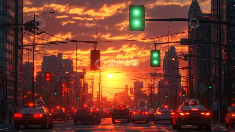 高清大图下载【趣麦麦图】城市红灯路口2
