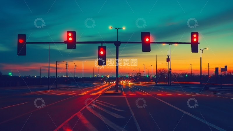 高清大图下载【趣麦麦图】城市红灯路口5