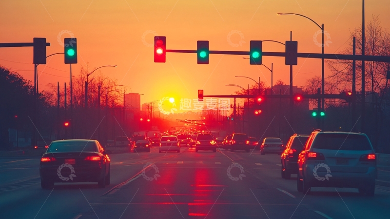 高清大图下载【趣麦麦图】路口红灯