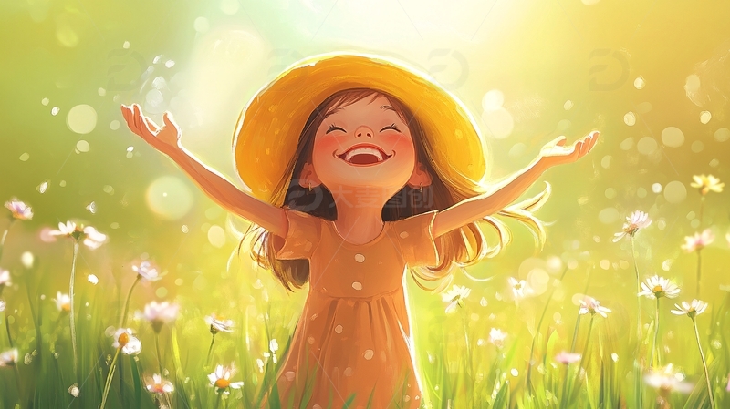 快乐的小女孩插画