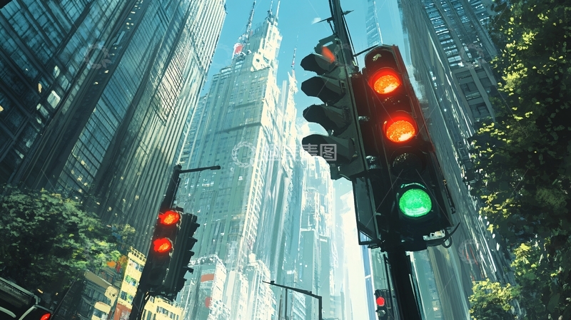 高清大图下载【趣麦麦图】城市交通红绿灯