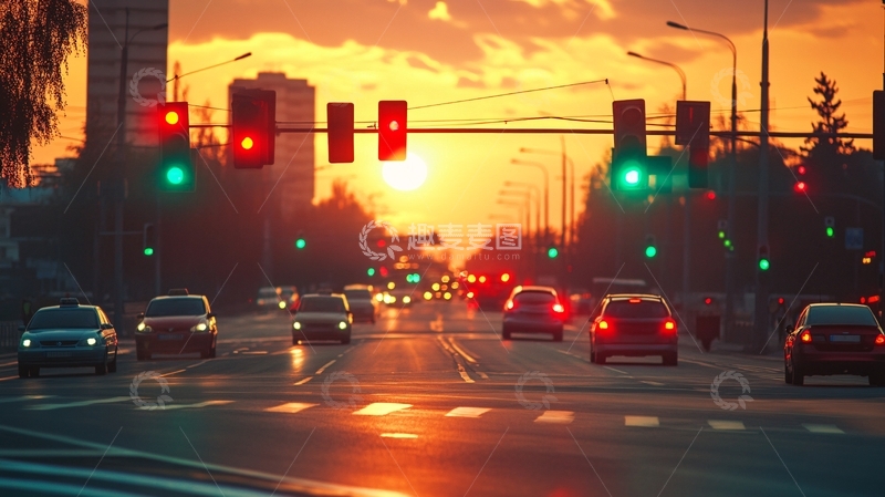 高清大图下载【趣麦麦图】城市红灯路口4