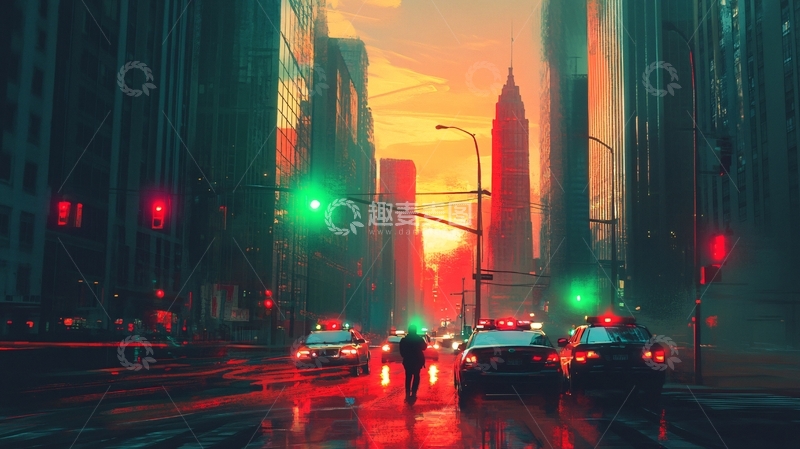 高清大图下载【趣麦麦图】雨雾天街