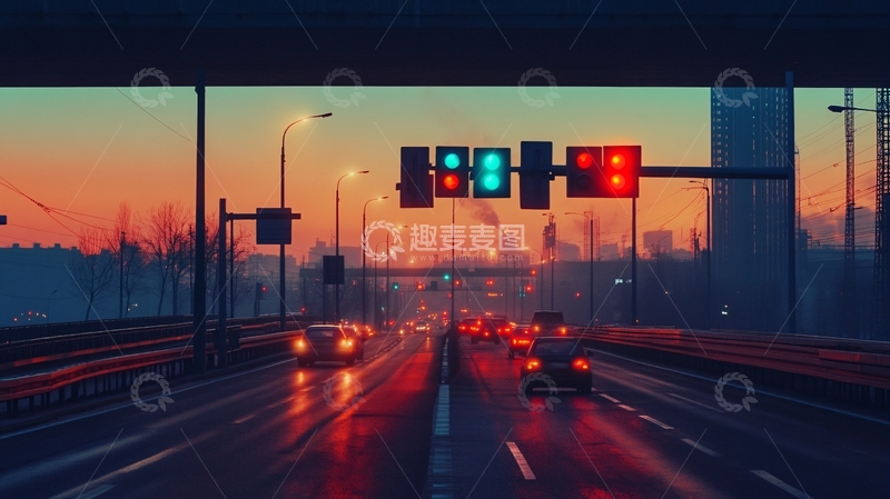 高清大图下载【趣麦麦图】城市红灯路口14